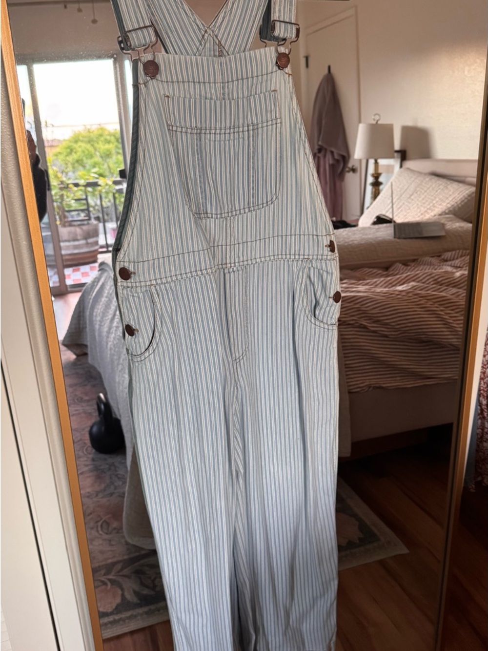 Billabong x Wrangler Light Blue and White Striped Overalls